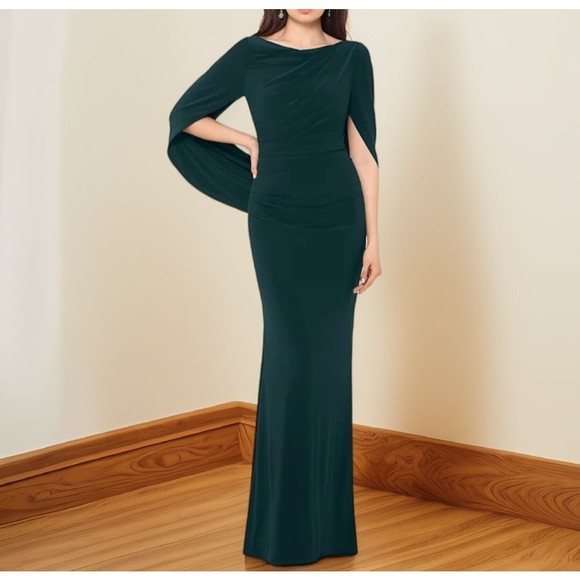 Betsy & Adam Womens Boat Neckline Drape Back Gown Dress Forest Green Size 6 NWT - Picture 1 of 5